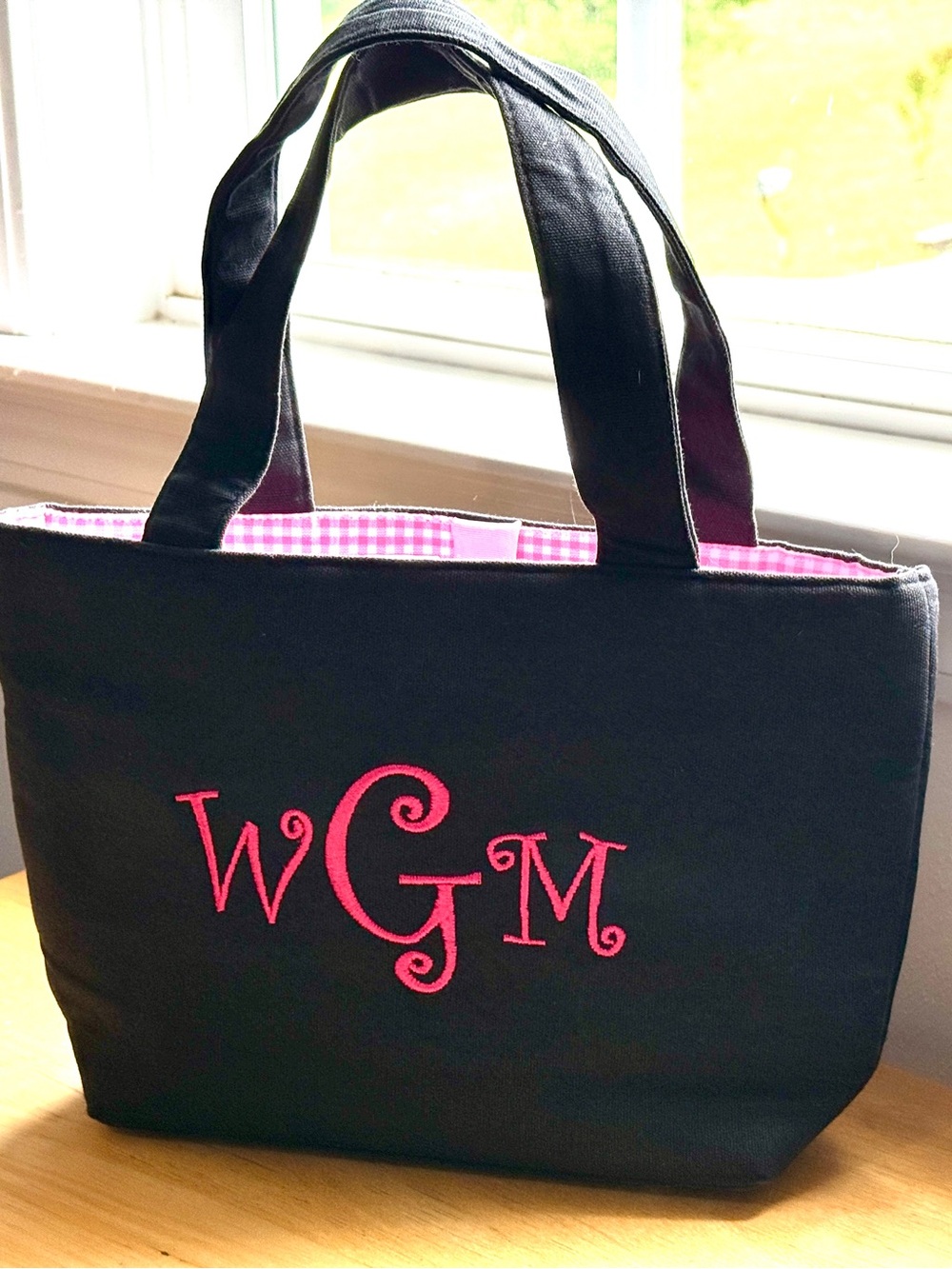 Black and Pink Monogrammed Handbag or Purse